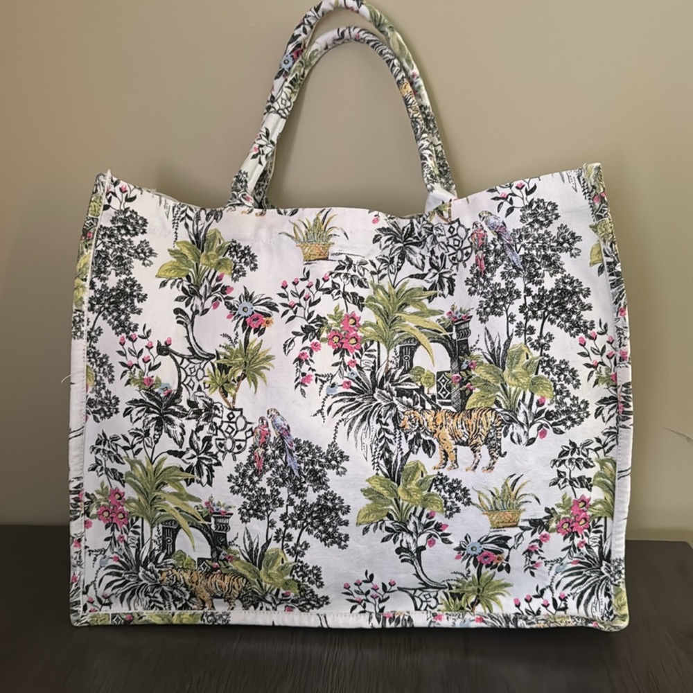 Exclusive Floral Jungle Print Tote Shopping Bag Travel Material Sturdy Cotton - Picture 10 of 13
